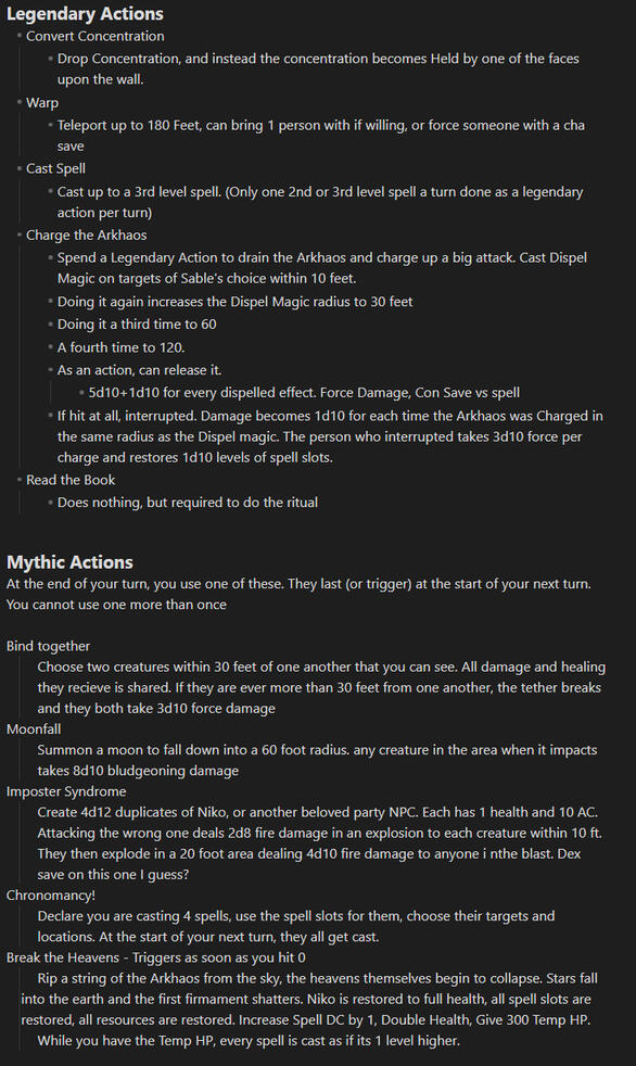 Mythic actions - a unique mechanic to oppressive villains